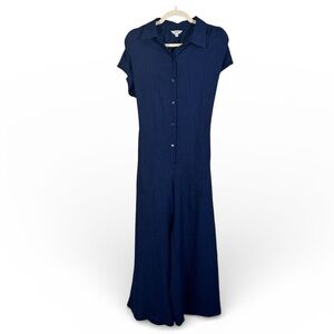 Max Studio Navy Blue Wide Leg Jumpsuit Womens M Short Sleeve Classic Preppy Work